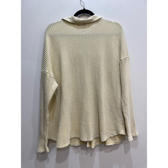 BucketList Waffle Knit Oversized Relaxed Shacket Shirt Womens Small Yellow - Picture 5 of 8